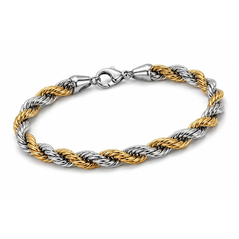 Gold and silver rope bracelet 45 degree view