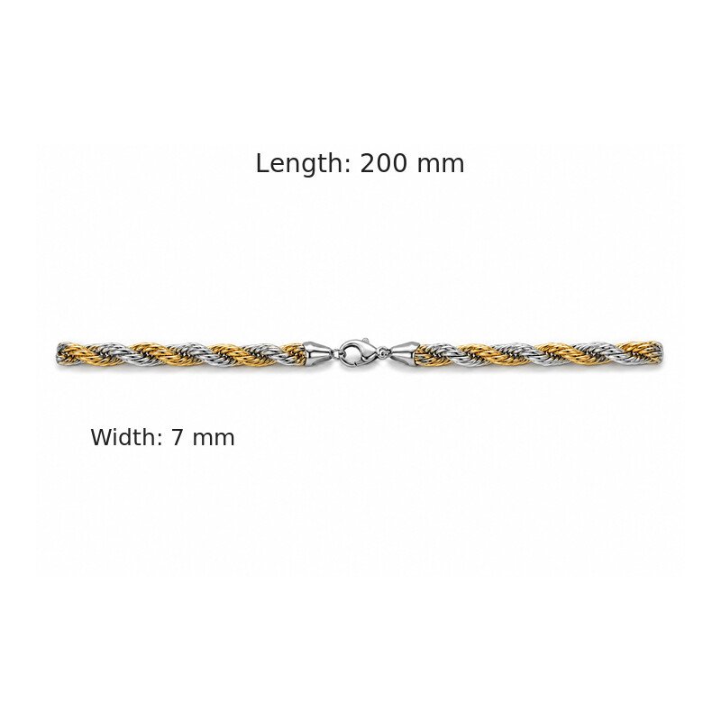 Two tone rope bracelet 200 mm length and 7 mm width size guide