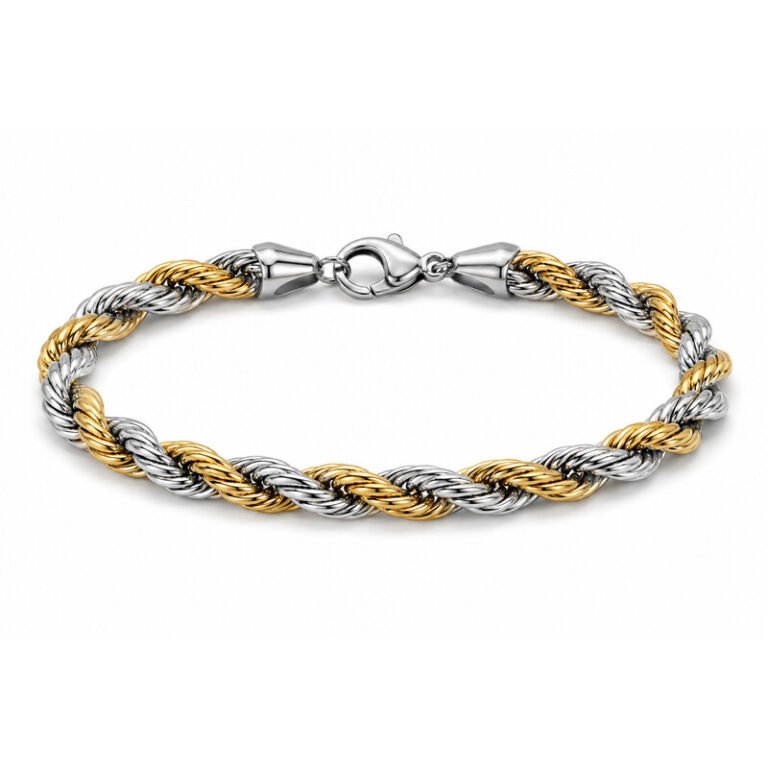 Two tone stainless steel rope bracelet front view