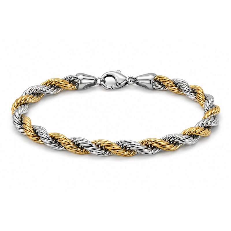 Two tone stainless steel rope bracelet front view