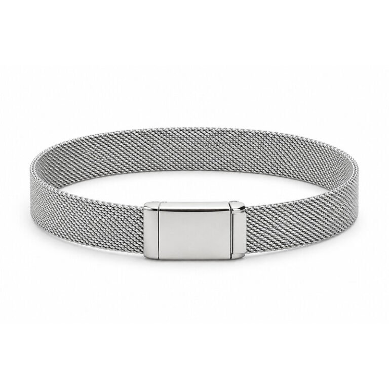 silver stainless steel mesh bracelet front view