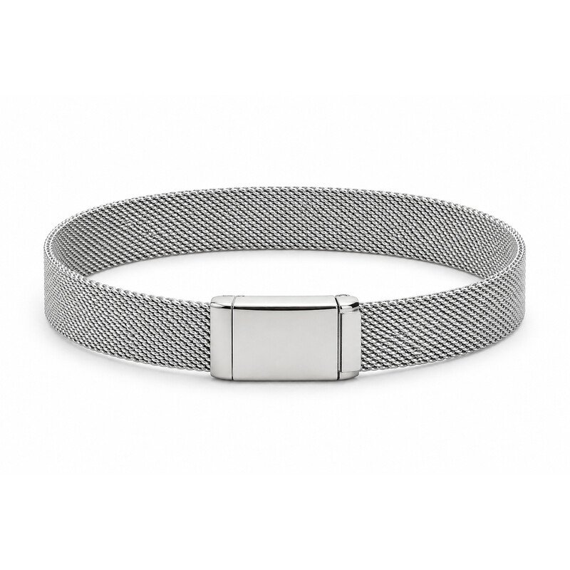 silver stainless steel mesh bracelet front view