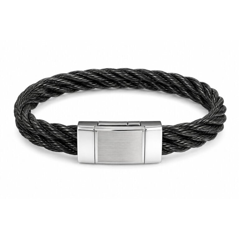 black braided stainless steel bracelet front view
