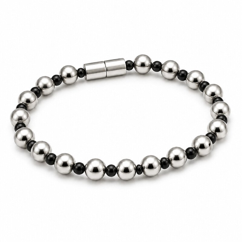 Stainless steel beaded bracelet 45 degree view