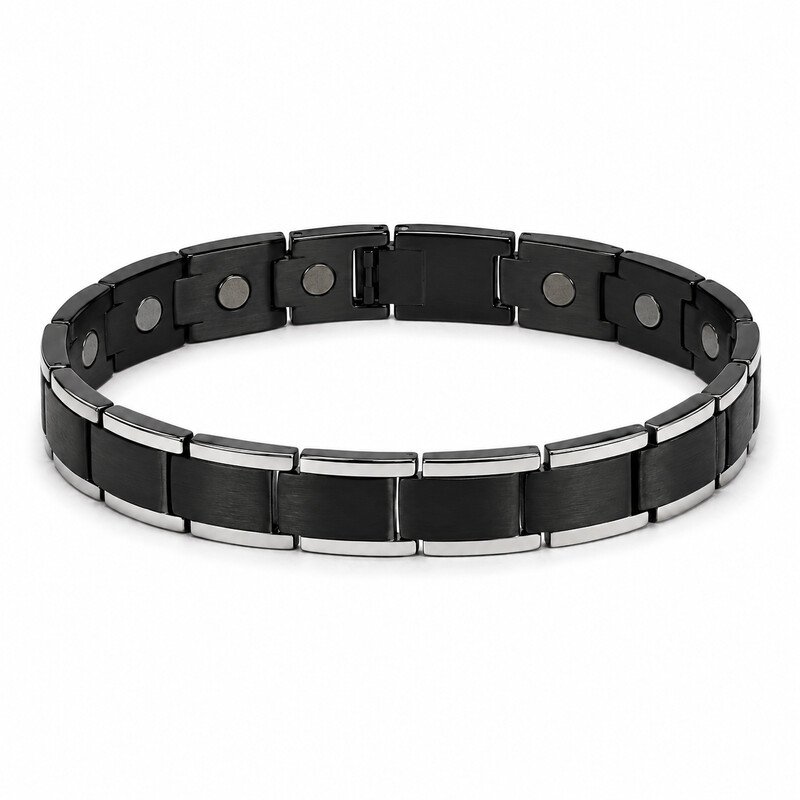 Black stainless steel magnetic bracelet 45 degree view