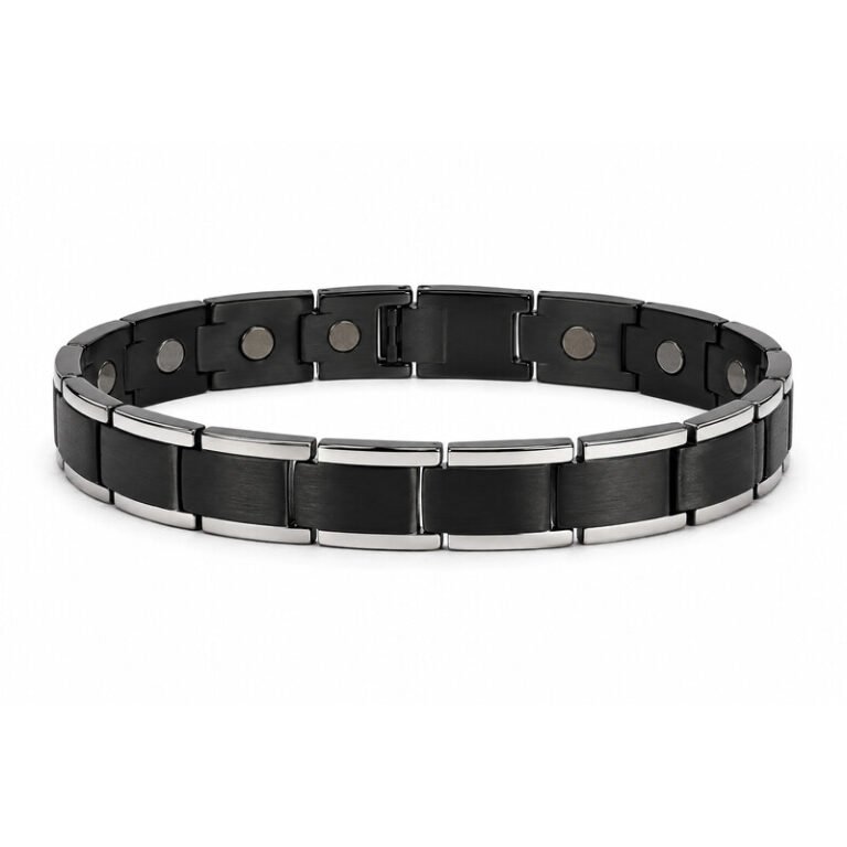 Men's black stainless steel magnetic bracelet front view