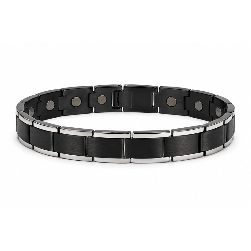 Men's black stainless steel magnetic bracelet front view