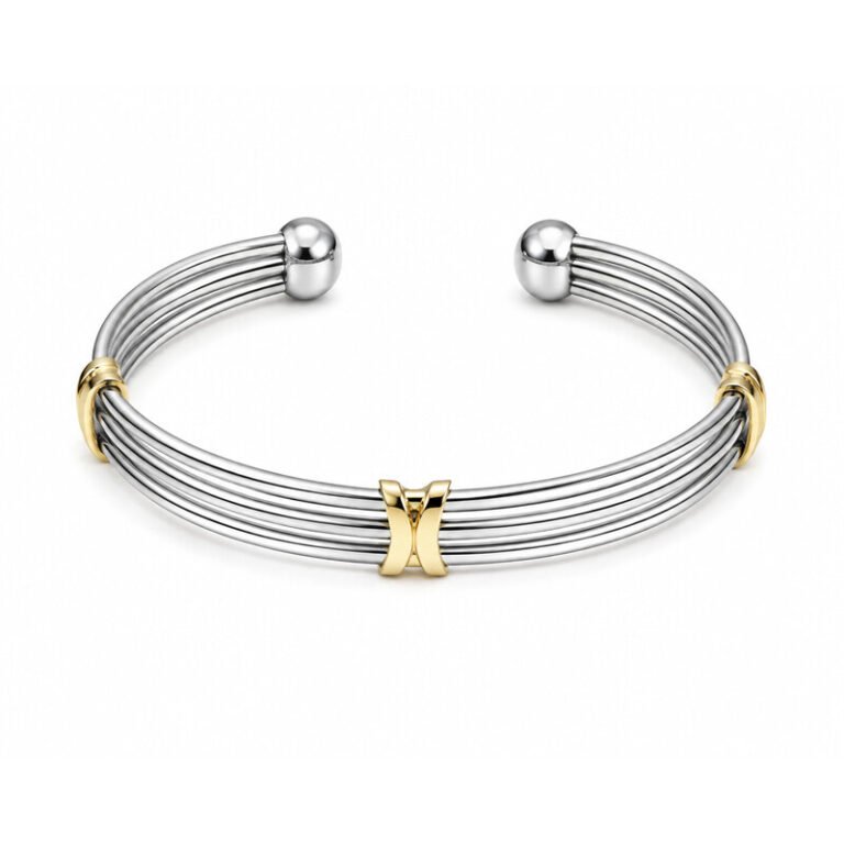 Two tone stainless steel wire cuff bracelet front view