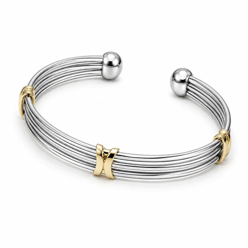 Wire cuff bracelet crossover and ball end detail