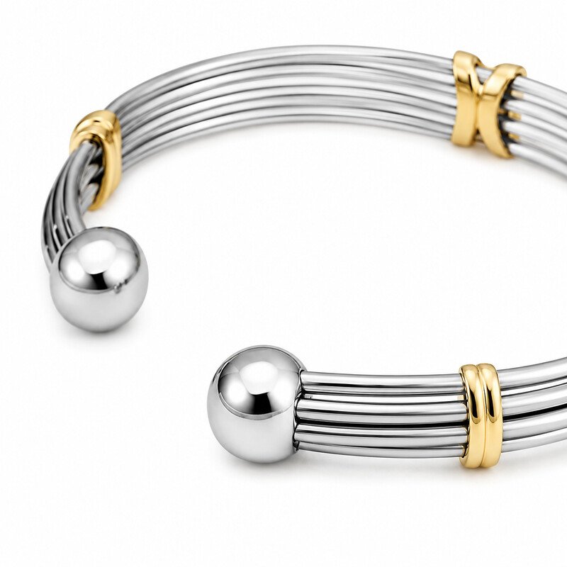Stainless steel wire cuff bracelet 45 degree view