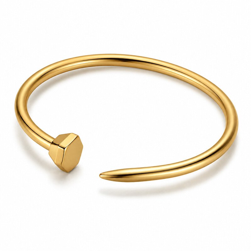 Gold stainless steel nail bracelet 45 degree view