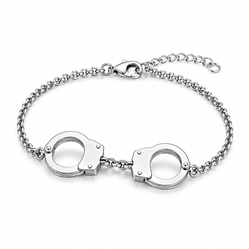 Stainless steel handcuff motif bracelet 45 degree view