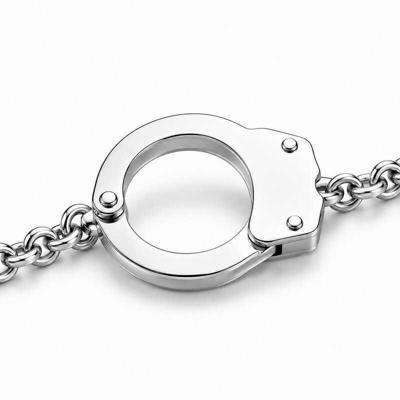 Handcuff bracelet motif hinge and rivet detail