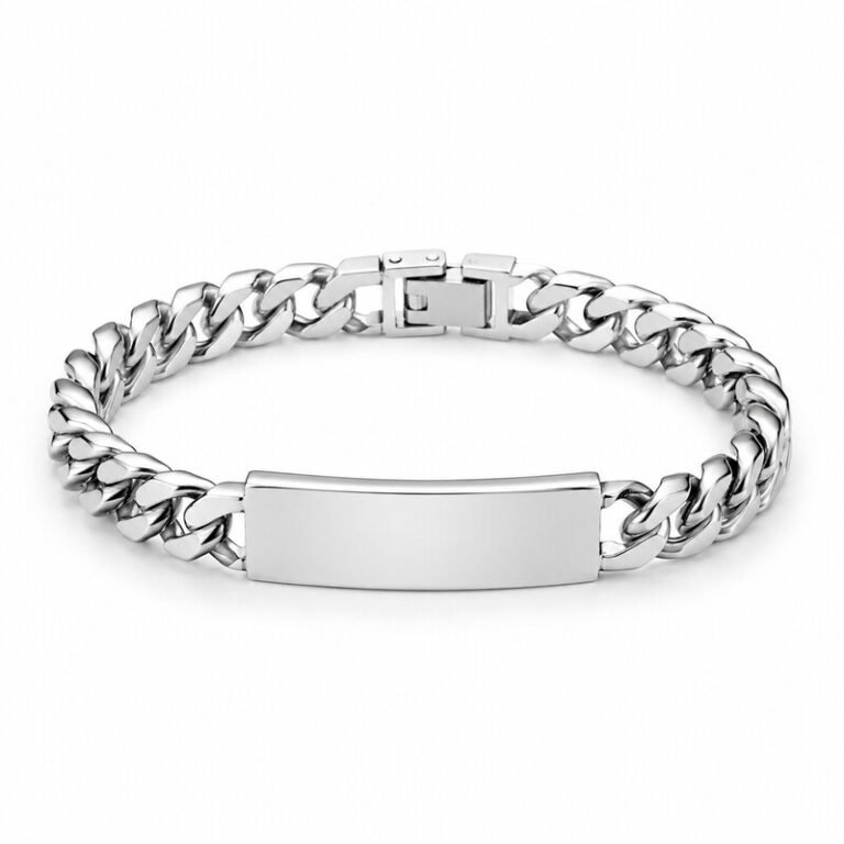 Custom engraved stainless steel ID bracelet front view