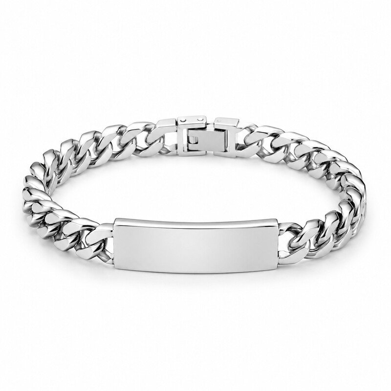 Custom engraved stainless steel ID bracelet front view