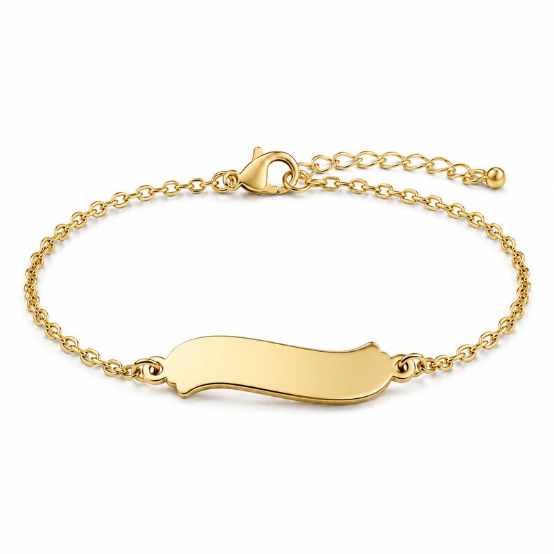 Gold personalized name bracelet 45 degree view