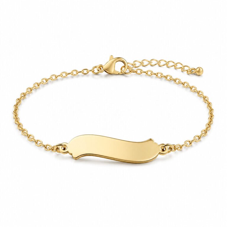 Gold personalized name bracelet with blank nameplate front view