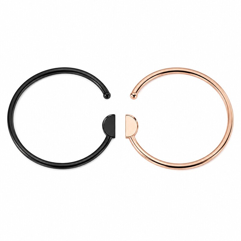 Matching black and rose gold couple bracelets on two wrists
