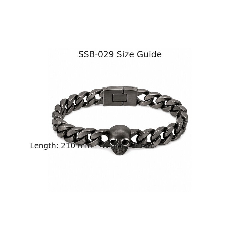 Skull curb chain bracelet size guide