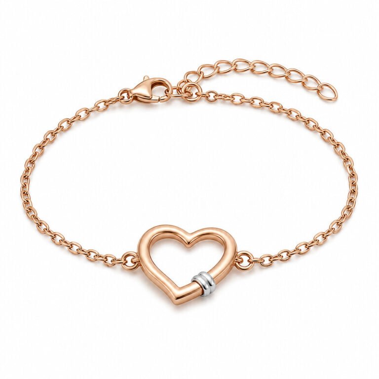 Rose gold stainless steel heart bracelet front view
