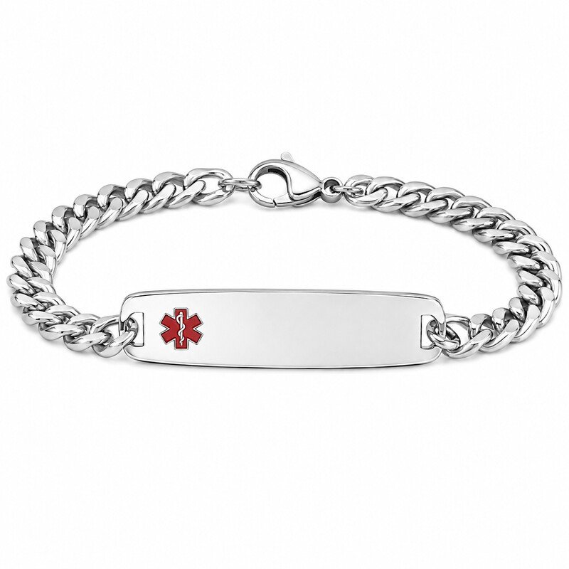 Stainless steel medical alert bracelet front view