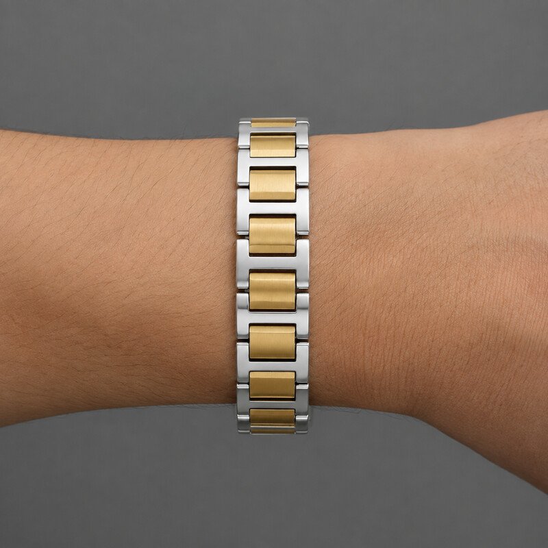 Two tone bracelet worn on wrist