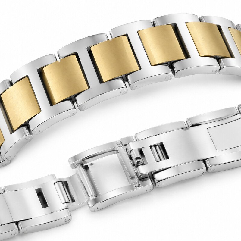 Two tone links and hidden clasp detail