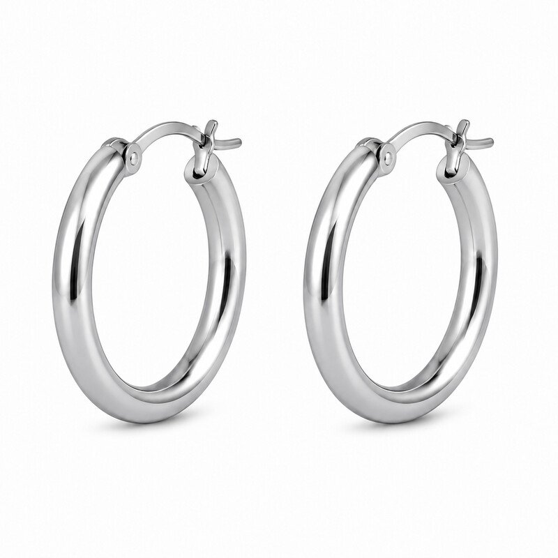 stainless steel hoop earrings - angle view