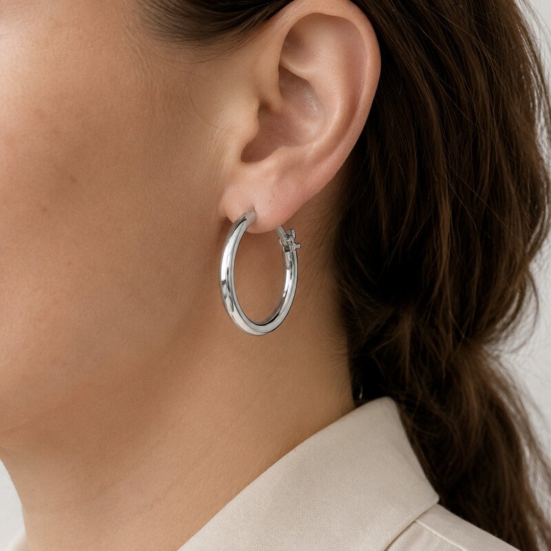 stainless steel hoop earrings - model view