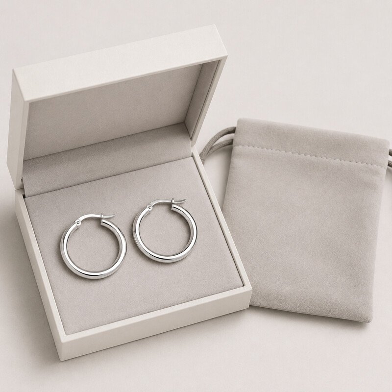 stainless steel hoop earrings - packaging view