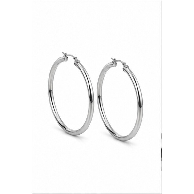 stainless steel large hoop earrings - angle view