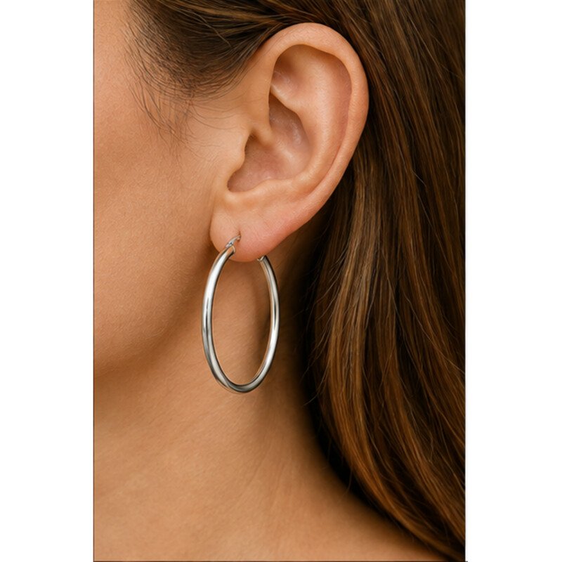 stainless steel large hoop earrings - model view