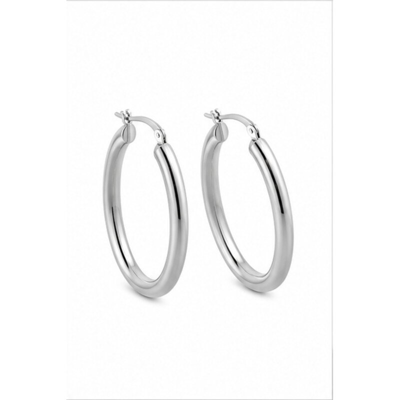 stainless steel oval hoop earrings - angle view