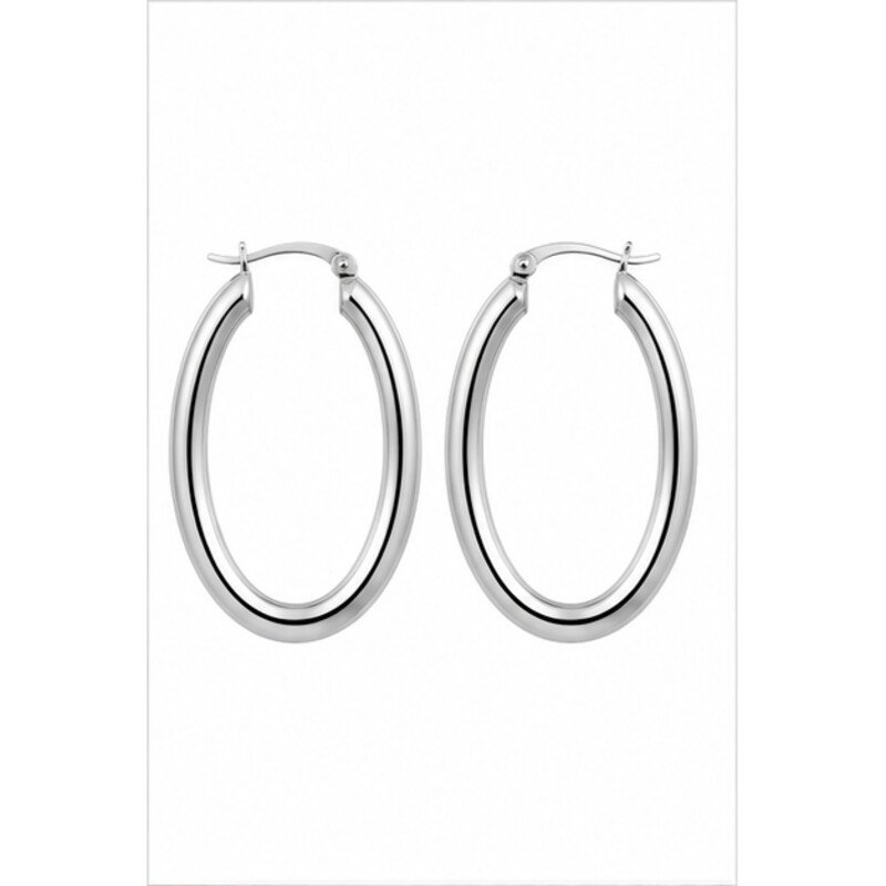 stainless steel oval hoop earrings - front view