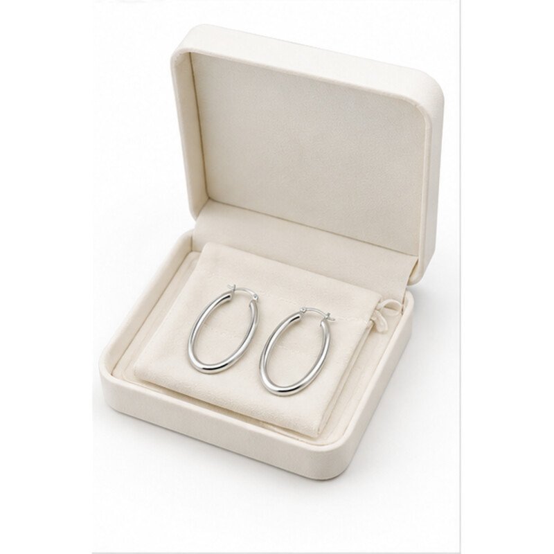 stainless steel oval hoop earrings - packaging view