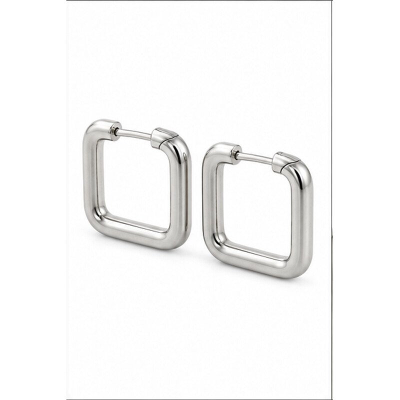 stainless steel square hoop earrings - angle view