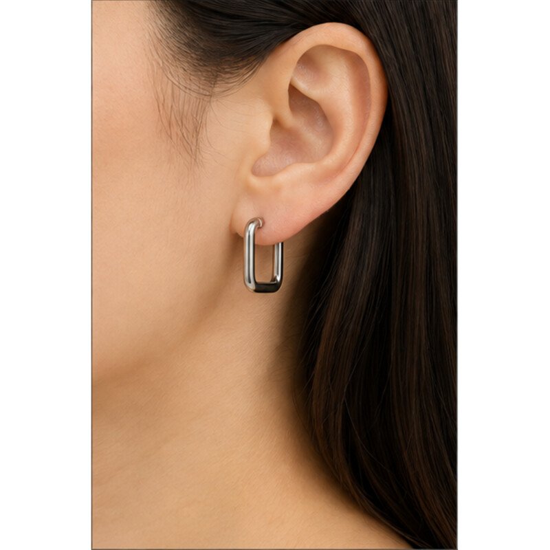 stainless steel square hoop earrings - model view
