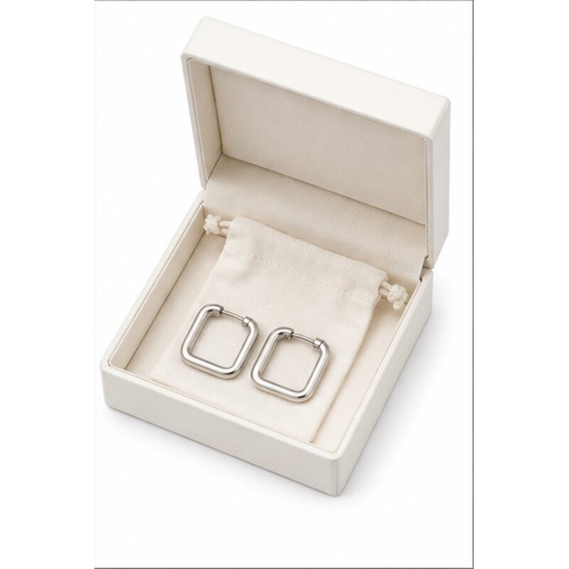 stainless steel square hoop earrings - packaging view