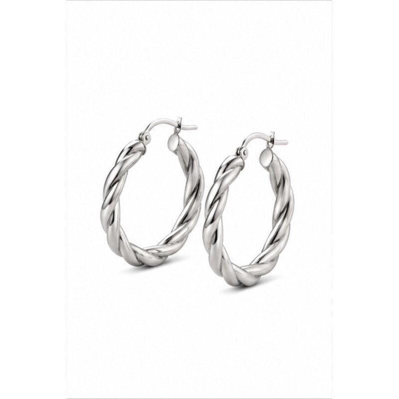 stainless steel twisted hoop earrings - angle view