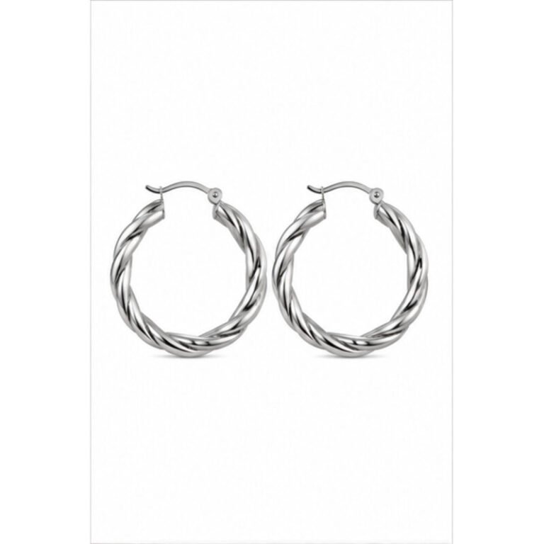 stainless steel twisted hoop earrings - front view