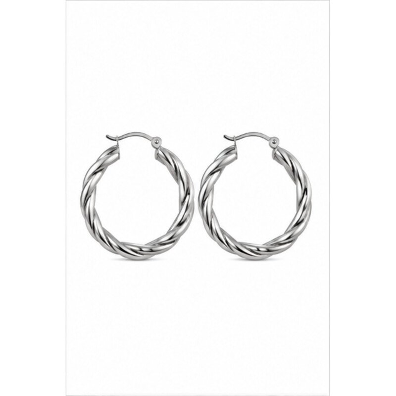 stainless steel twisted hoop earrings - front view