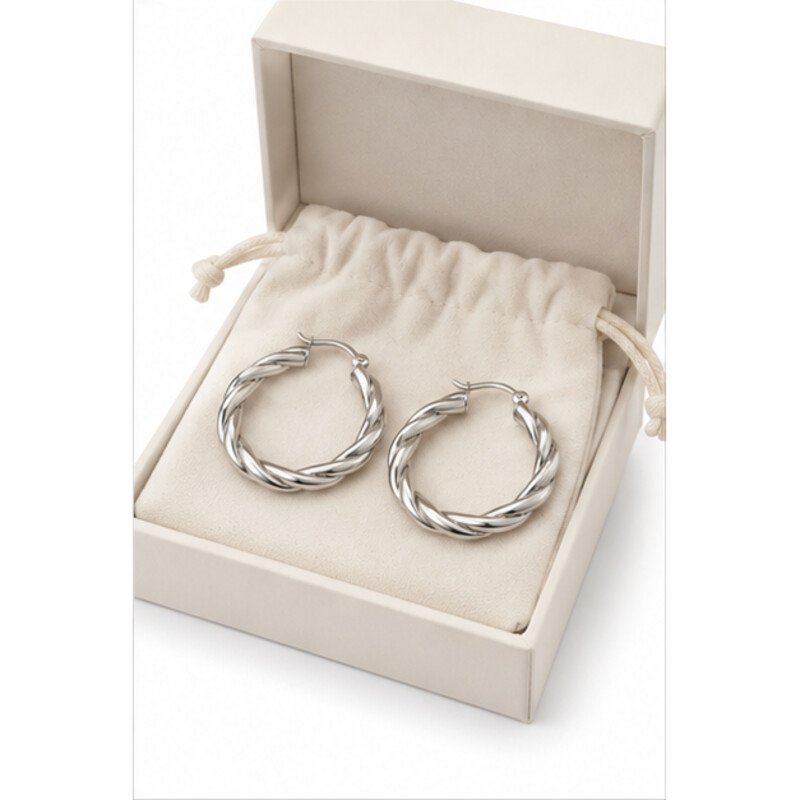 stainless steel twisted hoop earrings - packaging view