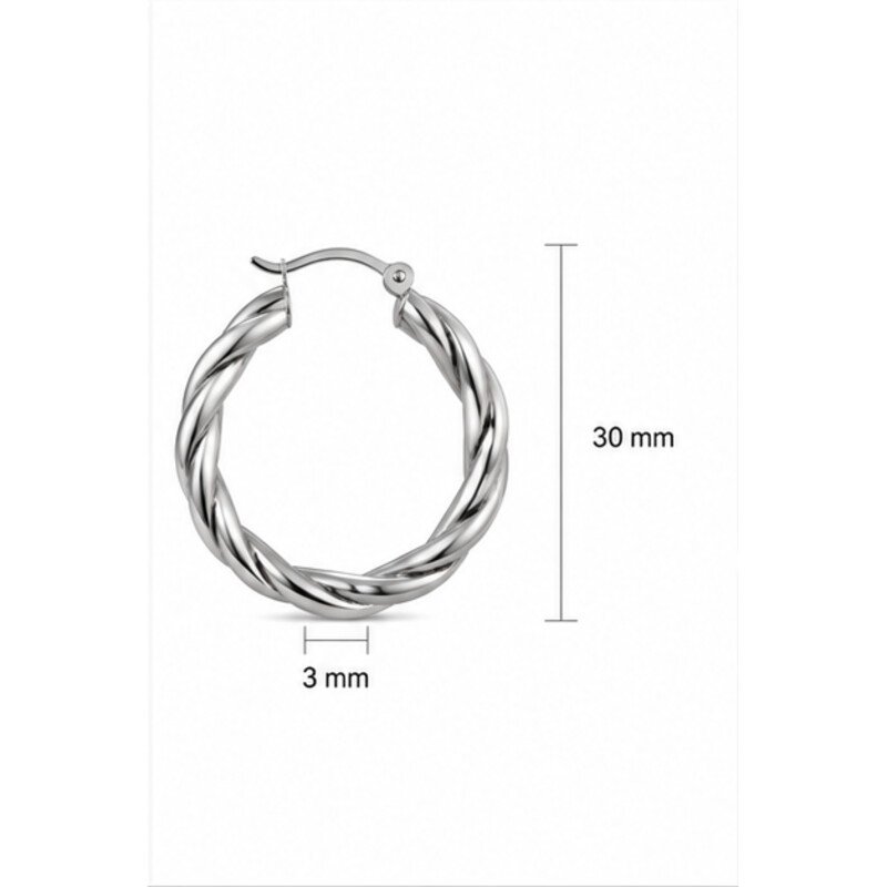 stainless steel twisted hoop earrings - size view