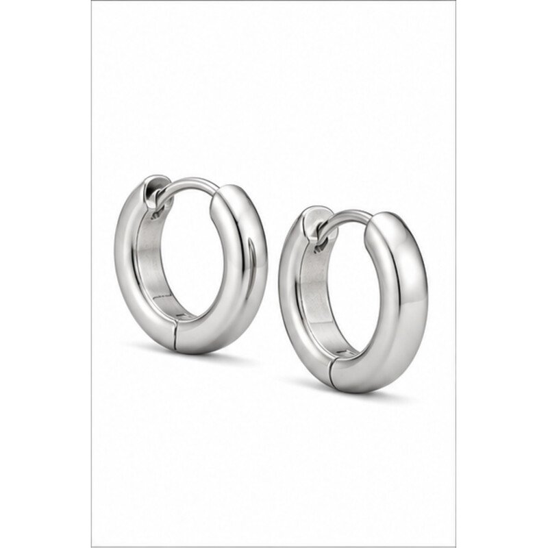 stainless steel huggie earrings - angle view