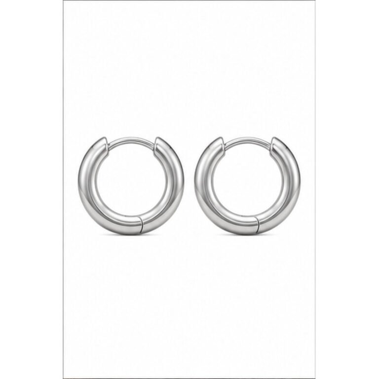 stainless steel huggie earrings - front view