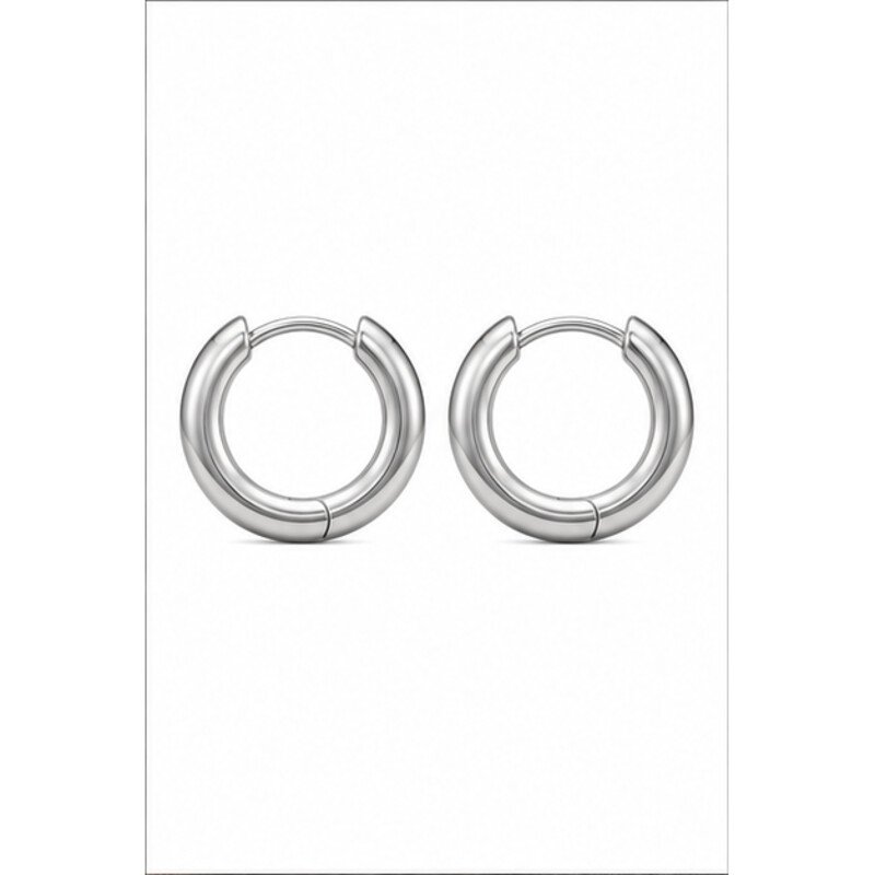 stainless steel huggie earrings - front view