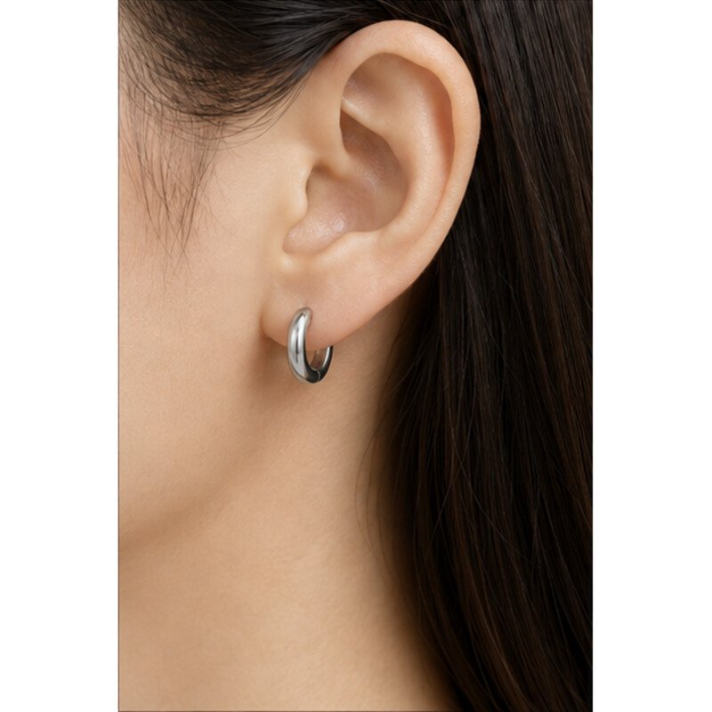 stainless steel huggie earrings - model view