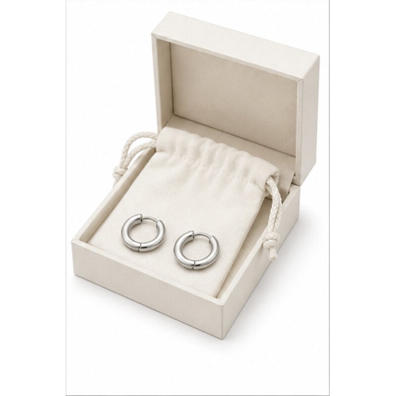 stainless steel huggie earrings - packaging view
