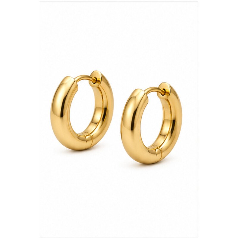 gold stainless steel huggie earrings - angle view