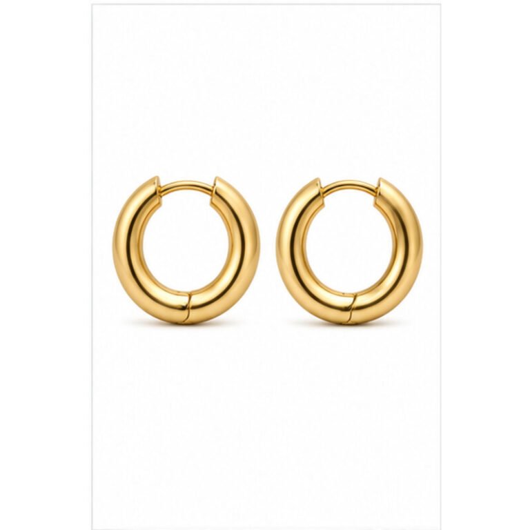 gold stainless steel huggie earrings - front view